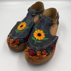 Artisanal Mexican Huarache sunflower espadrilles sandals size 26/ US 9